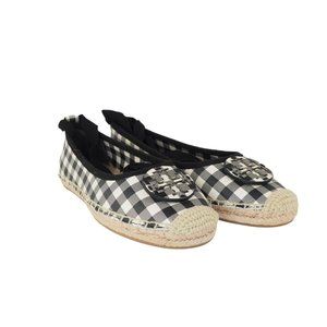 NWT Tory Burch Minnie Plaid Ballet Flat Espadrille Shoes Printed Leather Sze 7.5